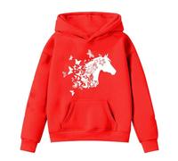 Sweat à Capuche pour Enfants-Version imprimé Cheval Manches Longues Basique et Confortable Parfait pour activité Physique et Temps Libre (Red, 10-11 Years)