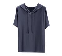 Sweat à capuche pour femme à manches courtes décontracté couleur unie T-shirt à capuche été fin Sweat à capuche décontracté sportif haut tendance confortable cordon de serrage Sweat à capuche léger