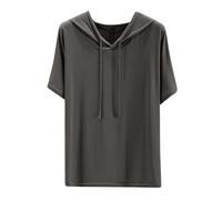 Sweat à capuche pour femme à manches courtes décontracté couleur unie T-shirt à capuche été fin Sweat à capuche décontracté sportif haut tendance confortable cordon de serrage Sweat à capuche léger