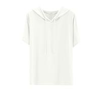 Sweat à capuche pour femme à manches courtes décontracté couleur unie T-shirt avec capuche Été Fin Pull à capuche décontracté Sportif Hauts Sweat-shirt à capuche confortable Cordon de serrage Sweat à