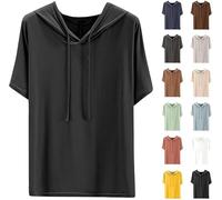 Sweat à capuche pour femme à manches courtes décontracté couleur unie T-shirt avec capuche Été Fin Pull à capuche décontracté Sportif Hauts Sweat-shirt à capuche confortable Cordon de serrage Sweat à