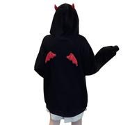 Sweat à capuche pour femme avec ailes de cornes Kawaii Alt Anime Esthétique Harajuku Y2K Gothique Mignon Démon Japonais Dark Academia, noir, Small