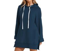 Sweat à capuche pour femme avec fente latérale, sweat à capuche pour femme avec poche fendu, sweat à capuche coupe droite, pull chaud pour l'hiver, décontracté, haut de sport confortable, Marine, XL