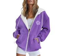 Sweat à capuche pour femme avec fermeture éclair - Doux et confortable - Décontracté - Style Y2K - Tendance - Streetwear d'Halloween - Confortable - Chaud - Avec poches, violet, XL