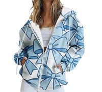 Sweat à capuche pour femme avec fermeture éclair et nœud papillon, cardigan graphique à manches longues avec poches, style petit ami, pull hip-hop de rue surdimensionné pour femme, bleu, XXL