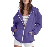 Sweat à capuche pour femme avec fermeture éclair - Veste de transition | Veste de sport pour femme - Sweat à capuche ample en coton - Veste de loisirs - Sweat à capuche doux - Manteau court de