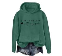 Sweat à capuche pour femme avec imprimé « Life Is Better With My Girls » - Pull décontracté à capuche surdimensionné à manches longues - Hauts amusants - Cadeaux de Saint-Valentin, Vert, S
