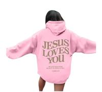 Sweat à capuche pour femme avec inscription « Christian Jesus Loves You » - Confortable - Avec inscription « Christian Jesus Loves You », rose, L