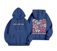 Sweat à capuche pour femme avec inscription « Faith Over Fear » - Confortable - Jésus Saves - Lettre graphique Y2K personnalisée - Trust In The Lord I Love Jesus 2025, bleu marine, L