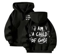 Sweat à capuche pour femme avec inscription « I Am A Child of God » 2025 Christian Preppy - Pour l'automne - Sportif - Fermeture éclair - Coupe ample - Style décontracté - Avec motifs tendance