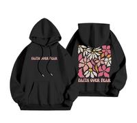 Sweat à capuche pour femme avec inscription « Jesus Faith Over Fear » - Mignon chrétien essentiel avec capuche - Style religieux - Lettre décontractée - Mode Country Jesus Saves Pray The Lord Preppy