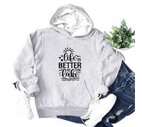 Sweat à capuche pour femme avec inscription « Life is Better at The Lake » - Sweat à capuche pour les amateurs de mer - Sweat confortable pour les vacances et les loisirs, Style_i05 Gris, XXL