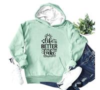 Sweat à capuche pour femme avec inscription « Life is Better at The Lake » - Sweat à capuche pour les amateurs de mer - Sweat confortable pour les vacances et les loisirs, Style_i04 Vert, M