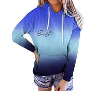 Sweat à capuche pour femme - Avec lettre imprimée - Col rond - Décontracté - Manches longues - Haut tendance - Automne - Y2k, bleu ciel, XXL