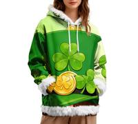 Sweat à capuche pour femme avec motif trèfle vert - Sweat d'hiver chaud à manches longues - Coupe ample - Décontracté - Pour la Saint-Patrick, Vert, XL