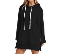 Sweat à capuche pour femme avec poches, long sweat à capuche chaud pour femme, robe à capuche, coupe ample, pull en polaire Y2K, pull à capuche pour l'extérieur, les loisirs, ourlet fendu, manches