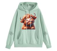 Sweat à capuche pour femme avec veau curieux des Highlands - Sweat à capuche avec motif animal mignon - Sweatshirt décontracté pour un look charmant, Style_o04 Vert, XL