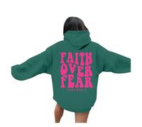 Sweat à capuche pour femme Christian Faith Over Fear - Confortable - À capuche - Jésus - Tendance - Décontracté - Uni - Manches longues - Y2K - Collège - Jésus sauve religieux - Pays d'automne, vert