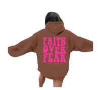 Sweat à capuche pour femme Christian Faith Over Fear - Confortable - À capuche - Jésus - Tendance - Décontracté - Uni - Manches longues - Y2K - Collège - Jésus sauve religieux - Pays d'automne, café
