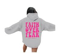 Sweat à capuche pour femme Christian Faith Over Fear - Confortable - À capuche - Jésus - Tendance - Décontracté - Uni - Manches longues - Y2K - Collège - Jésus sauve religieux - Pays d'automne, gris