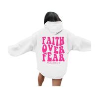 Sweat à capuche pour femme Christian Faith Over Fear - Confortable - À capuche - Jésus - Tendance - Décontracté - Uni - Manches longues - Y2K - Collège - Jésus sauve religieux - Pays d'automne, blanc