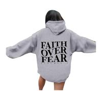 Sweat à capuche pour femme Christian Faith Over Fear Cool Workou avec capuche Jésus Graphic Pullover Tops Pray The Lord Trendy 2025 Plage Summer Casual Tenues Country I Love Jesus Religious Fall, gris