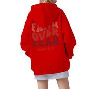 Sweat à capuche pour femme Christian Faith Over Fear Fall Graphic Jésus dessin animé Pull Pray The Lord Trendy Drawstring Letter Fleece Lined with Hood Tops Loose Fit Thin Religious God, Rouge, XXL