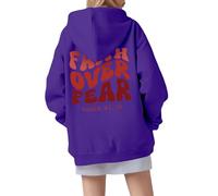 Sweat à capuche pour femme Christian Faith Over Fear Fall Graphic Jésus dessin animé Pull Pray The Lord Trendy Drawstring Letter Fleece Lined with Hood Tops Loose Fit Thin Religious God, violet, L