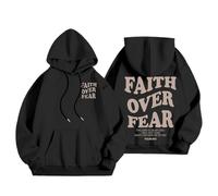 Sweat à capuche pour femme Christian Faith Over Fear University Lettre Casual Jésus Tendance Vintage Dieu Tops pour adolescents avec capuche graphique Vêtements d'automne Pray The Lord Trust In The