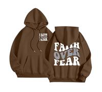 Sweat à capuche pour femme Christian Faith Over Fear Y2K Summer Jesus Essential Pullover Vêtements Dieu Confort Décontracté Plage Graphique Pulls Workou College Pray The Lord Jesus Saves Thin, café