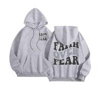 Sweat à capuche pour femme Christian Faith Over Fear Y2K Summer Jesus Essential Pullover Vêtements Dieu Confort Décontracté Plage Graphique Pulls Workou College Pray The Lord Jesus Saves Thin, gris