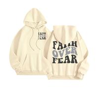 Sweat à capuche pour femme Christian Faith Over Fear Y2K Summer Jesus Essential Pullover Vêtements Dieu Confort Décontracté Plage Graphique Pulls Workou College Pray The Lord Jesus Saves Thin, beige
