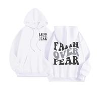 Sweat à capuche pour femme Christian Faith Over Fear Y2K Summer Jesus Essential Pullover Vêtements Dieu Confort Décontracté Plage Graphique Pulls Workou College Pray The Lord Jesus Saves Thin, blanc