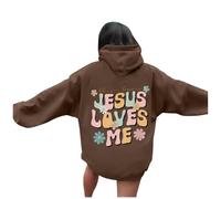 Sweat à capuche pour femme Christian Jesus Loves Me - Coupe ample - Lettre graphique avec capuche - Trust In The Lord - Mince Workou - Décontracté - Esthétique - God Jesus Saves - Pull confortable Y2K