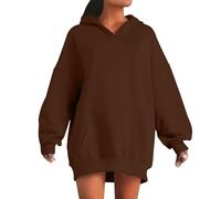 Sweat à capuche pour femme - Couleur unie - Simple - Col rond - Manches longues - Uni - Baggy Preppy - Pull décontracté - Automne et hiver - Vêtements chauds pour leggings, marron, XL