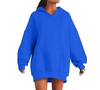 Sweat à capuche pour femme - Couleur unie - Simple - Col rond - Manches longues - Uni - Baggy Preppy - Pull décontracté - Automne et hiver - Vêtements chauds pour leggings, bleu, XL