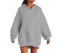Sweat à capuche pour femme - Couleur unie - Simple - Col rond - Manches longues - Uni - Baggy Preppy - Pull décontracté - Automne et hiver - Vêtements chauds pour leggings, gris, XXL