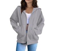 Sweat à Capuche pour Femme - Couleur Unie - Sweat a Capuche Femme Zippé Sweat-Shirt à Manches Longues Décontracté Chaude Chic et Elegant Veste Pas Cher Cadeau Ado Fille,Gris Clair,3XL,f52a