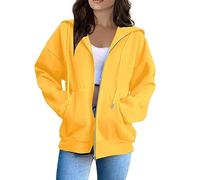 Sweat à Capuche pour Femme - Couleur Unie - Sweat a Capuche Femme Zippé Sweat-Shirt à Manches Longues Décontracté Chaude Chic et Elegant Veste Pas Cher Cadeau Maman,Jaune,XXL,f93a