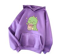 Sweat à capuche pour femme en coton Kawaii Dinosaure Pull à capuche Surdimensionné Vintage Loisirs Sport Manches Longues Harajuku Pulli E-Girl Streetwear Adolescent Fille Hauts, lilas, S