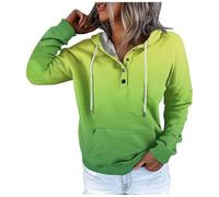 Sweat à capuche pour femme et hiver, style urbain, changement progressif, couleur changeante, col bouton, poche, cordon de serrage, sweat à capuche de sport décontracté (1), Vert, M