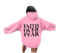Sweat à capuche pour femme « Faith Over Fear » - Confortable - Été - Décontracté avec capuche - Tenue « I Love Jesus Fall Workou » - Haut graphique - College Trust In The Lord - Mode religieuse à