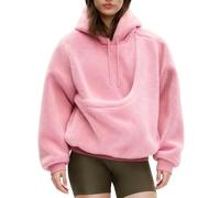 Sweat à capuche pour femme - Haut à manches longues en polaire - Pull à capuche surdimensionné - Pull à capuche pour femme - Haut de sortie surdimensionné à col rond, rose, XL