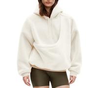 Sweat à capuche pour femme - Haut à manches longues en polaire - Pull à capuche surdimensionné - Pull à capuche pour femme - Haut de sortie surdimensionné à col rond, beige, XXL