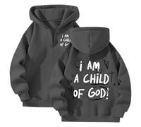 Sweat à capuche pour femme « I Am A Child of God » - Tendance - Sportif - Fermeture éclair - Style décontracté - Coupe ample - Avec capuche - Tendance - Confortable, gris foncé, L