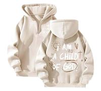 Sweat à capuche pour femme « I Am A Child of God » - Tendance - Sportif - Fermeture éclair - Style décontracté - Coupe ample - Avec capuche - Tendance - Confortable, beige, XXL