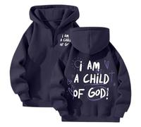 Sweat à capuche pour femme « I Am A Child of God » - Tendance - Sportif - Fermeture éclair - Style décontracté - Coupe ample - Avec capuche - Tendance - Confortable, bleu marine, M