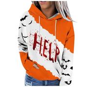 Sweat à Capuche pour Femme Imprimé Halloween à Manches Longues Confort Baggy Col Rond Sweatshirt avec Blood éclaboussures de Hoodies Costume Halloween pour Femme Graphique Horreur Oversize Tops