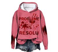 Sweat à capuche pour femme - Imprimé main de sang - Col rond - Manches longues - Automne - Hiver - Coupe ample - Confortable - Tendance - Décontracté - Costumes d'Halloween, #06 - Rose clair, 5XL