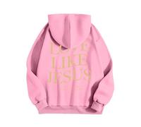 Sweat à capuche pour femme - Inspirant et significatif - Capuche - Poche kangourou - Sweatshirt religieux typographique - Inscription croix - T-shirt à manches longues pour l'église, Stil-i08 Rose, S